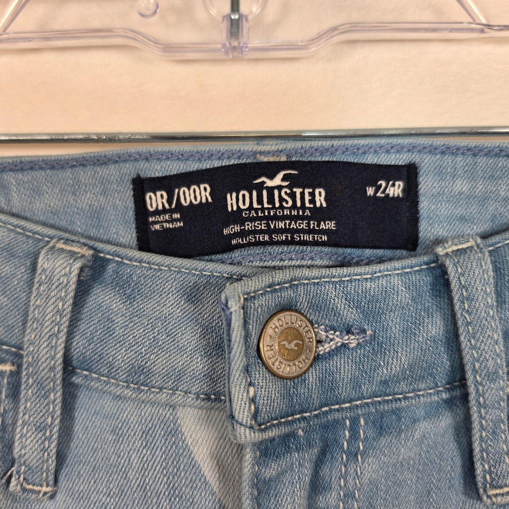 Hollister Vintage Flare Jeans Womens 00R Blue Floral Boho Y2K Festival Retro - Picture 3 of 13